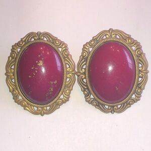 Vintage Aged Gold Tone and Deep Burgundy Red Boho Earrings